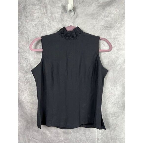 Simone Chin Chin Black Ruffled Neck Cropped Sleeveless Silk Top Size Medium - Picture 1 of 8